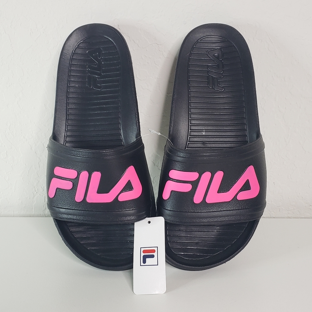 NEW Fila logo slides - Black & Pink
